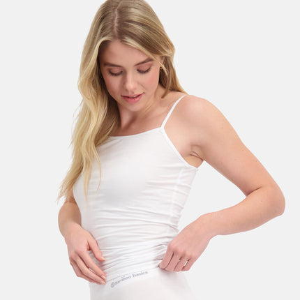 Bamboo Basics topje 2 pack seamless knitted spaghetti top white dames VERA-002 Bamboo Basics caracos lot de 2 seamless knitted spaghetti top white femmes