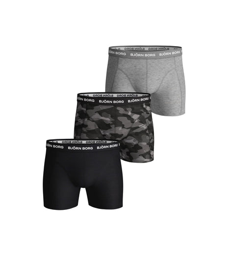Björn Borg short 3 pack cotton stretch boxer black / print / grey melange heren 9999-1132-90651 Björn Borg boxer lot de 3 cotton stretch boxer black / print / grey melange hommes