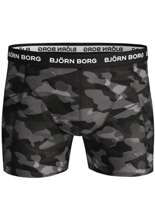 Björn Borg short 3 pack cotton stretch boxer black / print / grey melange heren 9999-1132-90651 Björn Borg boxer lot de 3 cotton stretch boxer black / print / grey melange hommes