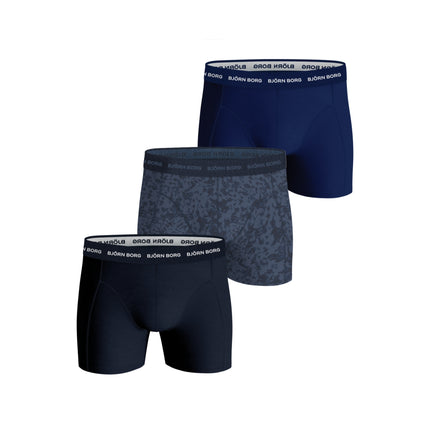 Björn Borg short 3 pack cotton stretch boxer navy blue / print / blue heren 10003415-MP003 Björn Borg boxer lot de 3 cotton stretch boxer navy blue / print / blue hommes
