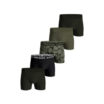 Björn Borg short 5 pack cotton stretch boxer green / black / print / green / green heren 10003368-MP005 Björn Borg boxer lot de 5 cotton stretch boxer green / black / print hommes
