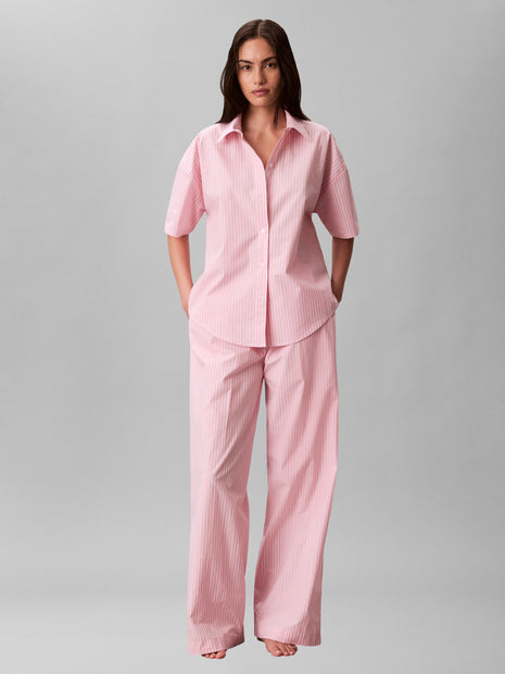 Calvin Klein pyjama long pants cotton poplin pant set sera stripe cradle pink women