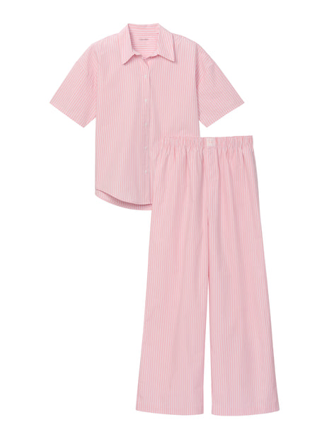 Calvin Klein pyjama long pants cotton poplin pant set sera stripe cradle pink women