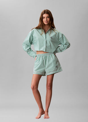 Calvin Klein haut de pyjama ck cotton poplin cropped shirt penny stripe mardi gras green femmes