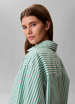 Calvin Klein haut de pyjama ck cotton poplin cropped shirt penny stripe mardi gras green femmes
