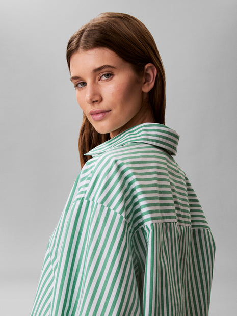 Calvin Klein shirt pyjama ck cotton poplin cropped shirt penny stripe mardi gras green women