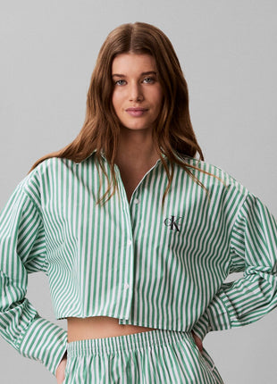 Calvin Klein haut de pyjama ck cotton poplin cropped shirt penny stripe mardi gras green femmes