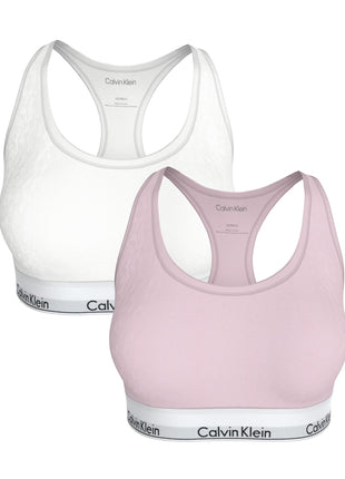 Calvin Klein bh topje 2 pack icon cotton modal bralette white / cradle pink dames LV00QF8494-3E5 Calvin Klein brassière lot de 2 icon cotton modal bralette white / cradle pink femmes