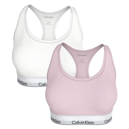 Calvin Klein bh topje 2 pack icon cotton modal bralette white / cradle pink dames LV00QF8494-3E5 Calvin Klein brassière lot de 2 icon cotton modal bralette white / cradle pink femmes