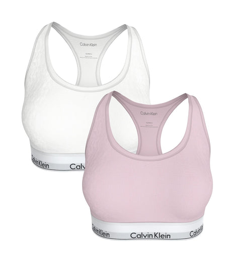 Calvin Klein bh topje 2 pack icon cotton modal bralette white / cradle pink dames LV00QF8494-3E5 Calvin Klein brassière lot de 2 icon cotton modal bralette white / cradle pink femmes