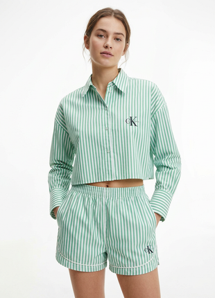Calvin Klein short de pyjama ck cotton poplin track short penny stripe mardi gras green femmes