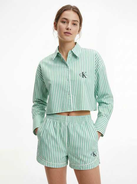 Calvin Klein shorts pyjama ck cotton poplin track short penny stripe mardi gras green women