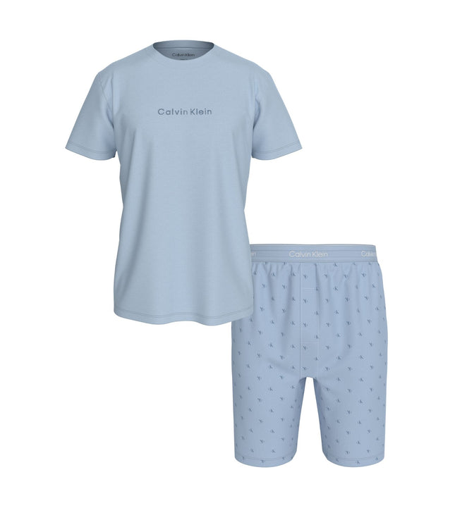 Calvin Klein pyjama korte broek icon cotton stretch short set breezy blue heren LV00NM2900-3IJ Calvin Klein pyjama pantalon court icon cotton stretch short set breezy blue hommes
