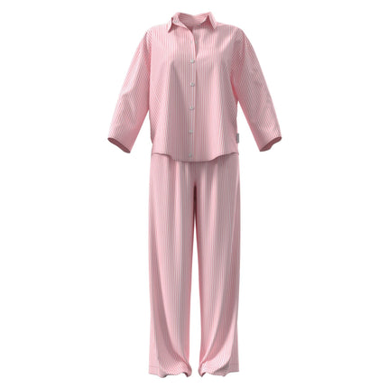 Calvin Klein pyjama lange broek cotton poplin pant set sera stripe cradle pink dames LV00QS7637-31F Calvin Klein pyjama pantalon long cotton poplin pant set sera stripe cradle pink femmes