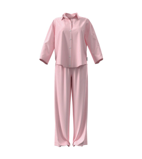 Calvin Klein pyjama lange broek cotton poplin pant set sera stripe cradle pink dames LV00QS7637-31F Calvin Klein pyjama pantalon long cotton poplin pant set sera stripe cradle pink femmes