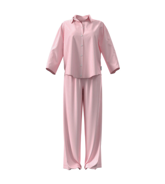 Calvin Klein pyjama lange broek cotton poplin pant set sera stripe cradle pink dames LV00QS7637-31F Calvin Klein pyjama pantalon long cotton poplin pant set sera stripe cradle pink femmes