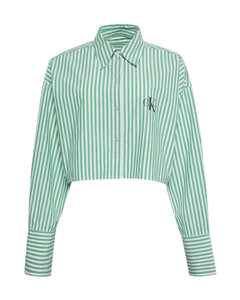 Calvin Klein pyjamashirt ck cotton poplin cropped shirt penny stripe mardi gras green dames LV00QS7605-4ZF Calvin Klein haut de pyjama ck cotton poplin cropped shirt penny stripe mardi gras green femmes