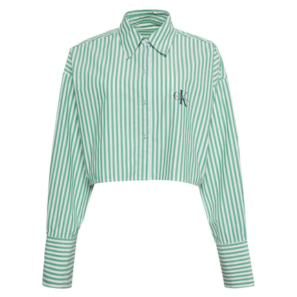 Calvin Klein pyjamashirt ck cotton poplin cropped shirt penny stripe mardi gras green dames LV00QS7605-4ZF Calvin Klein haut de pyjama ck cotton poplin cropped shirt penny stripe mardi gras green femmes