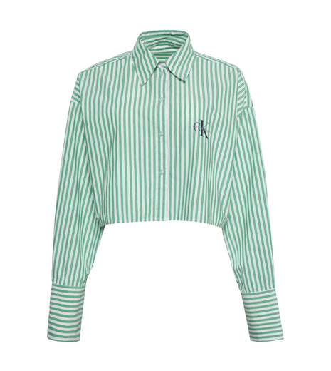 Calvin Klein pyjamashirt ck cotton poplin cropped shirt penny stripe mardi gras green dames LV00QS7605-4ZF Calvin Klein haut de pyjama ck cotton poplin cropped shirt penny stripe mardi gras green femmes