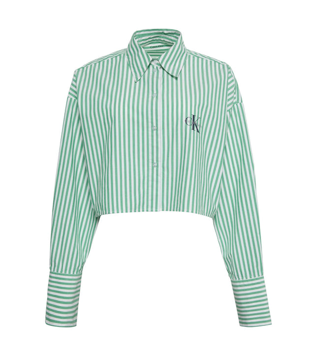 Calvin Klein pyjamashirt ck cotton poplin cropped shirt penny stripe mardi gras green dames LV00QS7605-4ZF Calvin Klein haut de pyjama ck cotton poplin cropped shirt penny stripe mardi gras green femmes