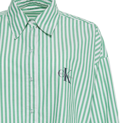 Calvin Klein pyjamashirt ck cotton poplin cropped shirt penny stripe mardi gras green dames LV00QS7605-4ZF Calvin Klein haut de pyjama ck cotton poplin cropped shirt penny stripe mardi gras green femmes