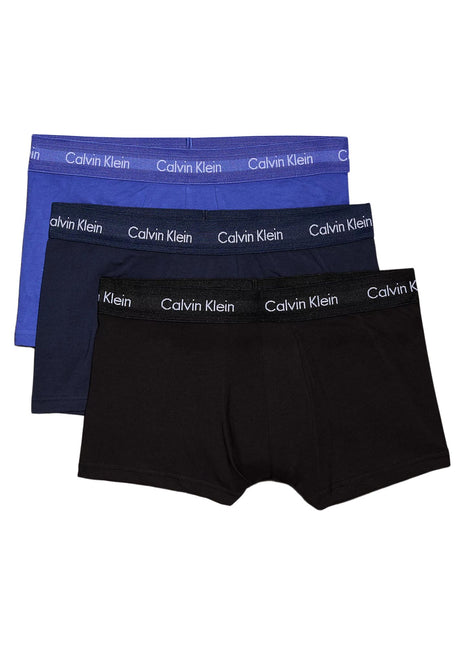 Calvin Klein short 3 pack cotton stretch low rise trunks black / cobalt water / blue shadow heren 0000U2664G-4KU Calvin Klein boxer 3 pack cotton stretch low rise trunks black / cobalt water / blue shadow hommes