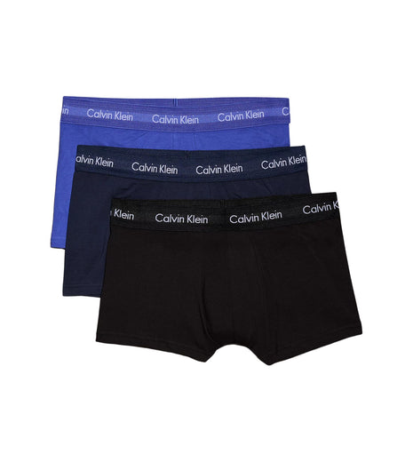 Calvin Klein short 3 pack cotton stretch low rise trunks black / cobalt water / blue shadow heren 0000U2664G-4KU Calvin Klein boxer 3 pack cotton stretch low rise trunks black / cobalt water / blue shadow hommes