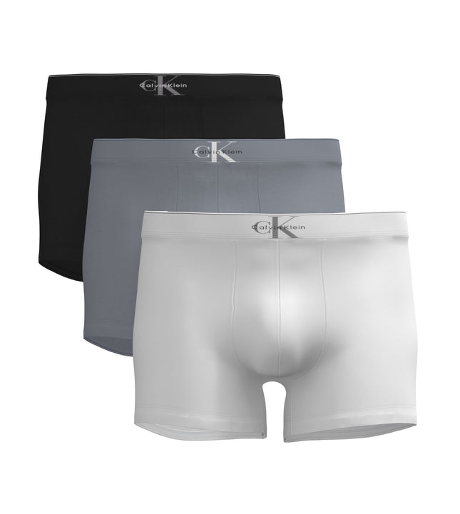 Calvin Klein short 3 pack graphic monogram cotton stretch trunks black / misty grey / white heren LV00NB4472-4RV Calvin Klein boxer lot de 3 graphic monogram cotton stretch trunks black / misty grey / white hommes