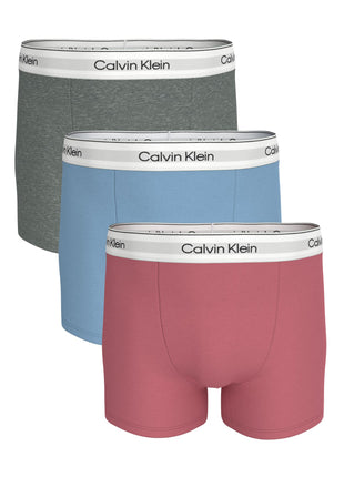 Calvin Klein short 3 pack icon cotton stretch relaxed fit trunks brilliant pink / gulf blue / grey heather heren LV00NB4286-TKM Calvin Klein boxer lot de 3 icon cotton stretch relaxed fit trunks brilliant pink / gulf blue / grey heather hommes