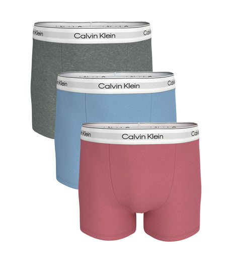 Calvin Klein short 3 pack icon cotton stretch relaxed fit trunks brilliant pink / gulf blue / grey heather heren LV00NB4286-TKM Calvin Klein boxer lot de 3 icon cotton stretch relaxed fit trunks brilliant pink / gulf blue / grey heather hommes