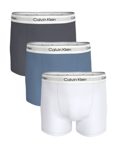 Calvin Klein short 3 pack icon cotton stretch relaxed fit trunks white / blue tulip / turbulence heren LV00NB4286-4NC Calvin Klein boxer lot de 3 icon cotton stretch relaxed fit trunks white / blue tulip / turbulence hommes