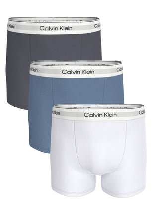 Calvin Klein short 3 pack icon cotton stretch relaxed fit trunks white / blue tulip / turbulence heren LV00NB4286-4NC Calvin Klein boxer lot de 3 icon cotton stretch relaxed fit trunks white / blue tulip / turbulence hommes