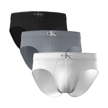 Calvin Klein slip 3 pack graphic monogram cotton stretch hip briefs black / misty grey / white heren LV00NB4471-4RV Calvin Klein slip lot de 3 graphic monogram cotton stretch hip briefs black / misty grey / white hommes