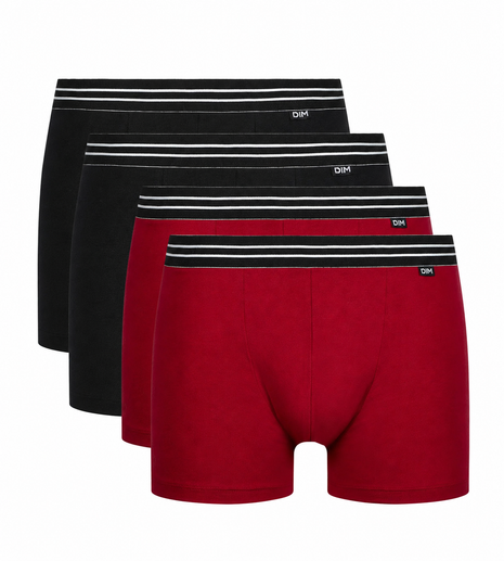 Lot de 4 boxers Dim courts noirs et rouge ECODIM homme