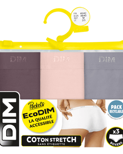 Dim short 3 pack Ecodim cotton stretch boxer taupe/rose/gris dames