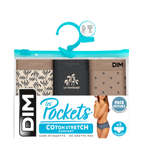 Dim short 3 pack les pockets cotton stretch boxer sous les palmiers dames