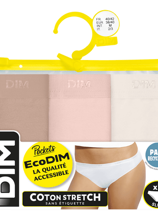 Dim slip 3 pack Ecodim cotton stretch peau/rose/nacre dames