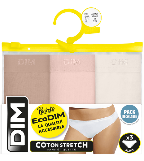 Dim slip 3 pack Ecodim cotton stretch peau/rose/nacre dames