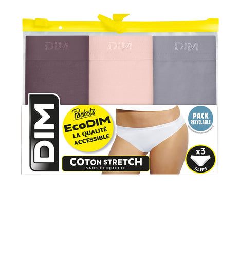 Dim slip 3 pack Ecodim cotton stretch taupe/rose/gris dames