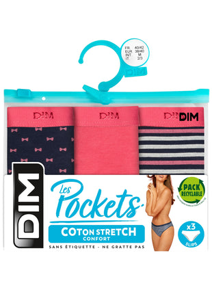 Dim slip 3 pack les pockets cotton stretch pretty rose dames