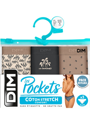 Dim slip 3 pack les pockets cotton stretch sous les palmiers dames