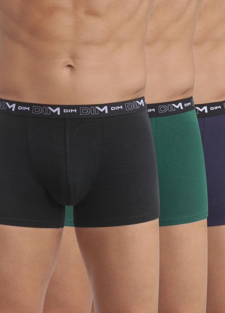 Dim short 3 pack coton stretch boxer black / green / blue heren D6596-B39 Dim boxer 3 pack coton stretch boxer black / green / blue hommes