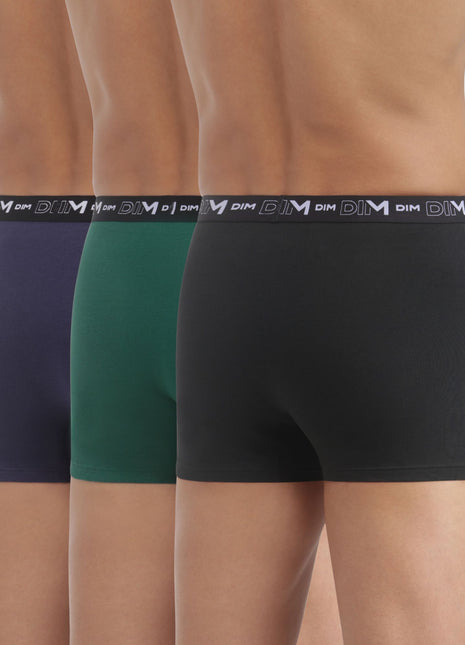 Dim short 3 pack coton stretch boxer black / green / blue heren D6596-B39 Dim boxer 3 pack coton stretch boxer black / green / blue hommes