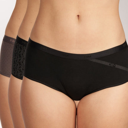 Dim short 3 pack les pockets cotton stretch boxer black / grey dames D4C20-DP6 Dim shorty lot de 3 les pockets cotton stretch boxer black / grey femmes
