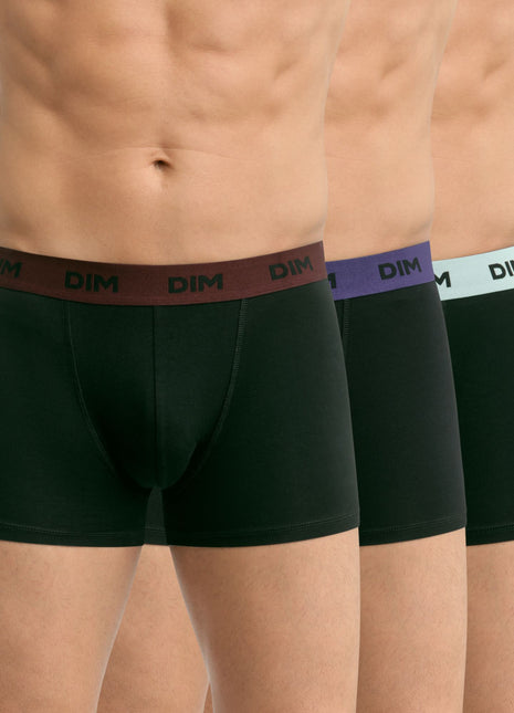Dim short 3 pack mix and colors black waistband bordeaux / blue marine / blue heren D005D-ATL Dim boxer 3 pack cotton stretch boxer black waistband bordeaux / blue marine / blue hommes