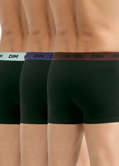 Dim short 3 pack mix and colors black waistband bordeaux / blue marine / blue heren D005D-ATL Dim boxer 3 pack cotton stretch boxer black waistband bordeaux / blue marine / blue hommes