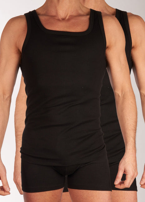 Dulcia singlet 2 pack new basic cotton 4-1 rib black heren 678-0605-black Dulcia débardeur lot de 2 new basic cotton 4-1 rib black hommes