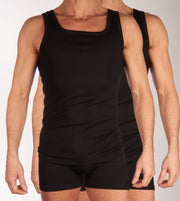 Dulcia singlet 2 pack new basic cotton 4-1 rib black heren