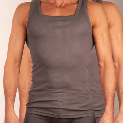 Dulcia singlet 2 pack new basic cotton 4-1 rib grey heren 678-0605-grey Dulcia débardeur lot de 2 new basic cotton 4-1 rib grey hommes
