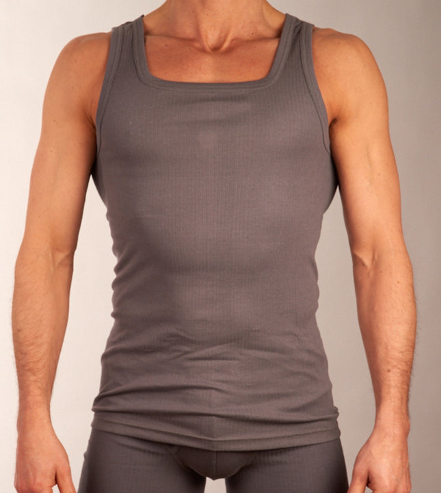 Dulcia singlet 2 pack new basic cotton 4-1 rib grey heren 678-0605-grey Dulcia débardeur lot de 2 new basic cotton 4-1 rib grey hommes
